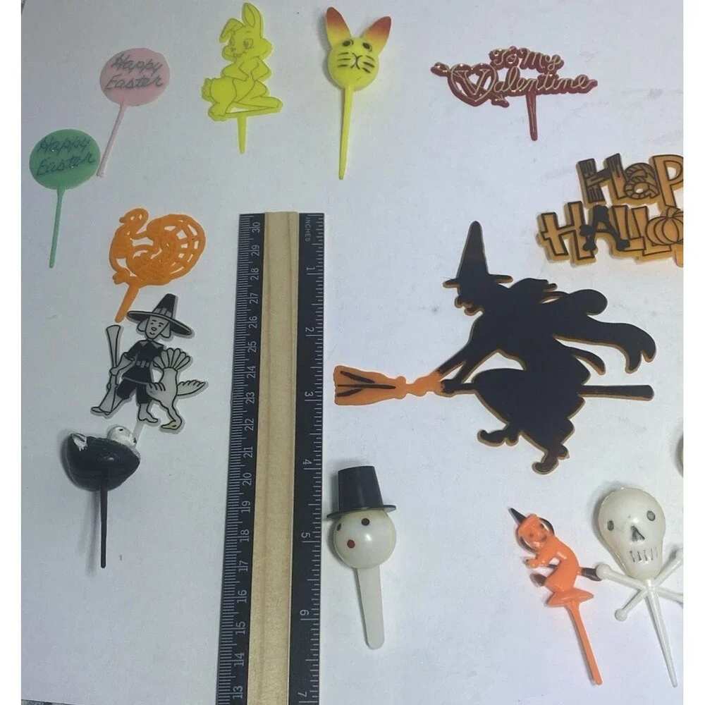 20 Vtg Cupcake Cake Topper Floral Picks Halloween Easter Thanksgiving Christmas